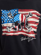 Black t-shirt with American flag and skull design, featuring the brand 'Robert Graham'.