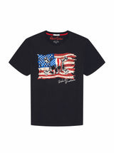 Black t-shirt with American flag graphic and 'Robert Graham' branding on a white background