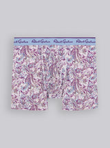 Boxer briefs with paisley pattern and 'Robert Graham' branding on a gray background