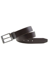 Brown leather belt with a silver buckle on a white background