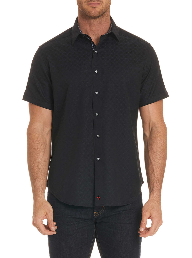 DIAMANTE SHORT SLEEVE SHIRT TALL - BLACK