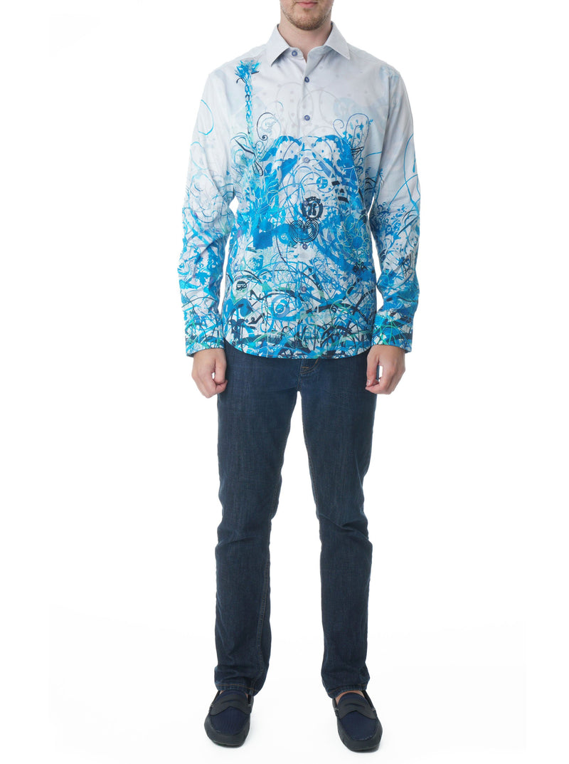 MINDSCAPE BLUES EMBROIDERED SPORT SHIRT