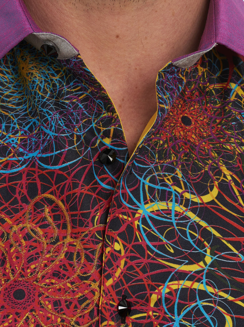 BLACK HOLES EMBROIDERED SILK SPORT SHIRT