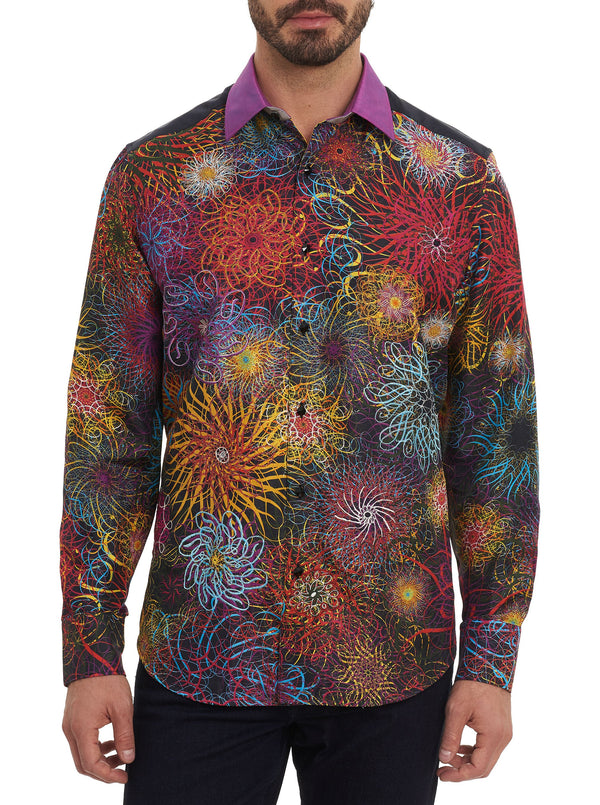 BLACK HOLES EMBROIDERED SILK SPORT SHIRT