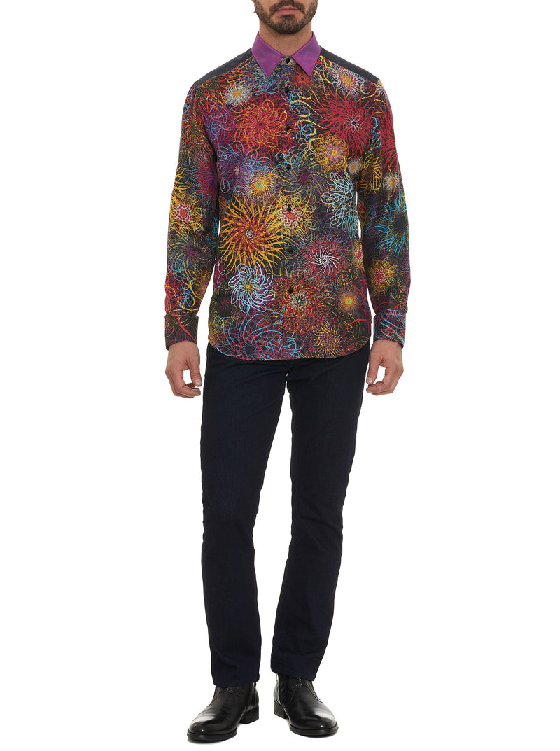 BLACK HOLES EMBROIDERED SILK SPORT SHIRT